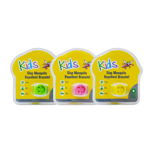 Slap 4 Pack Mosquito Repellent Smiley Bracelet w/ Two Refill Pellets