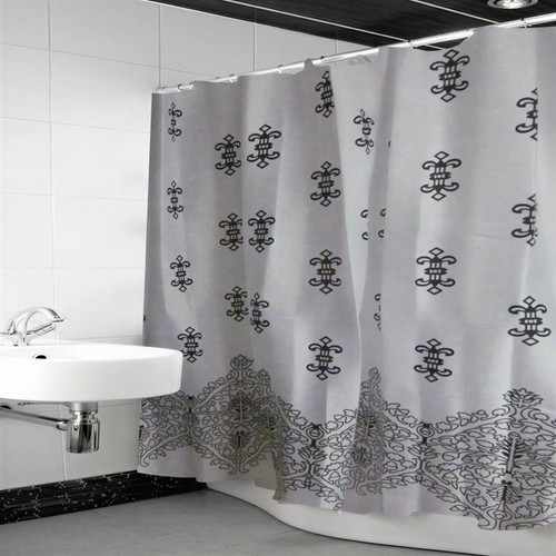 Pztex 72" x 72" Shower Deluxe Curtain w/ Matching Hooks - Black White Freestyle