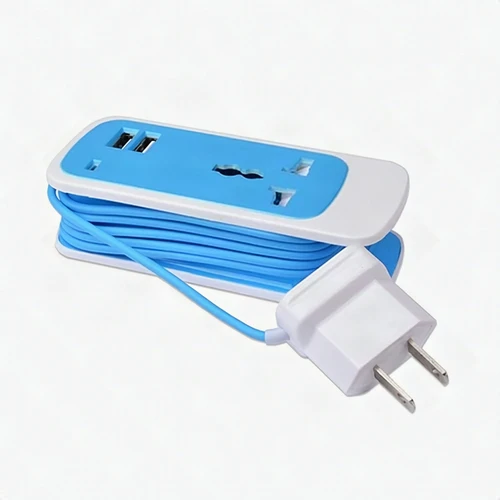 Universal AC Charger 3-in-1 w/Dual 2.1Amp USB Ports Compact for Travel (Blue)
