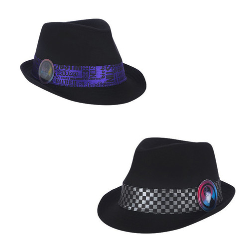 Justin Bieber Fedoras - Black/Purple Lettering & Checkered Strip Hat for Kids
