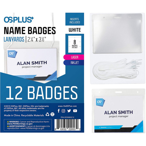 OS Plus Hanging Lanyard Name Badges, Top-Loading, Precut, 2 1/4 X 3 1/2