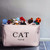 Canvas Storage Basket Rectangular with Handles 7.5''x16''x12.25'', Household Storage For Blankets, Towels, Toys - White Canvas, Cat Toys Print - 3 Pack