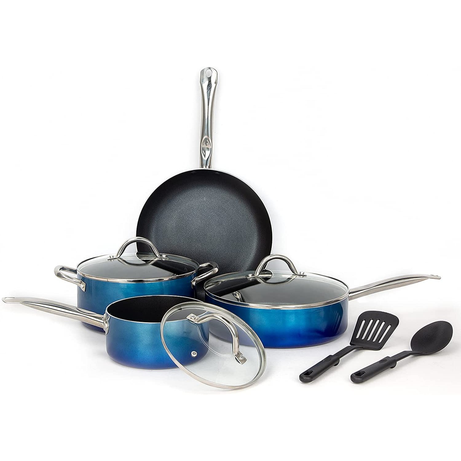 Nonstick 12 Piece Set 9.75'' Pot, 8'' & 5.5'' Frying Pans Cookware