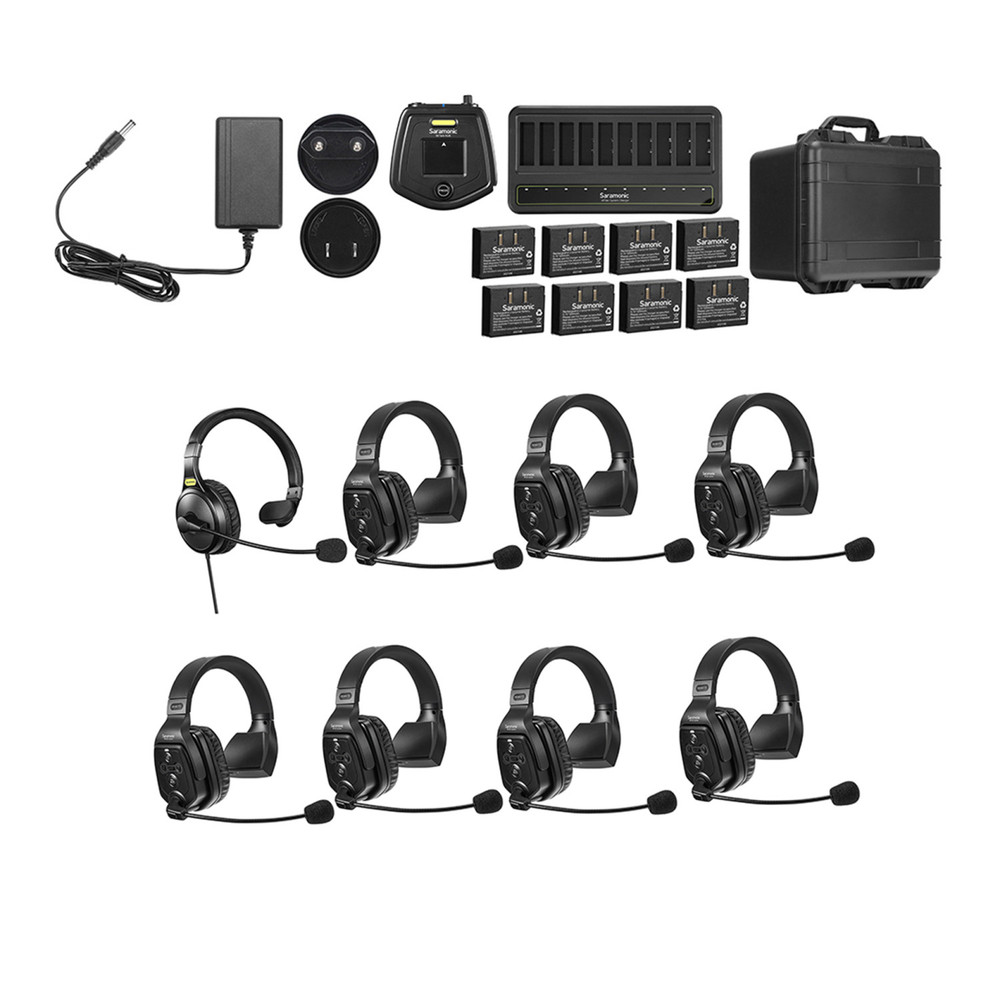 WiTalk-WT8S 8-Person Full-Duplex 1.9GHz Wireless Single-Ear Headset Intercom System with Hub & Case