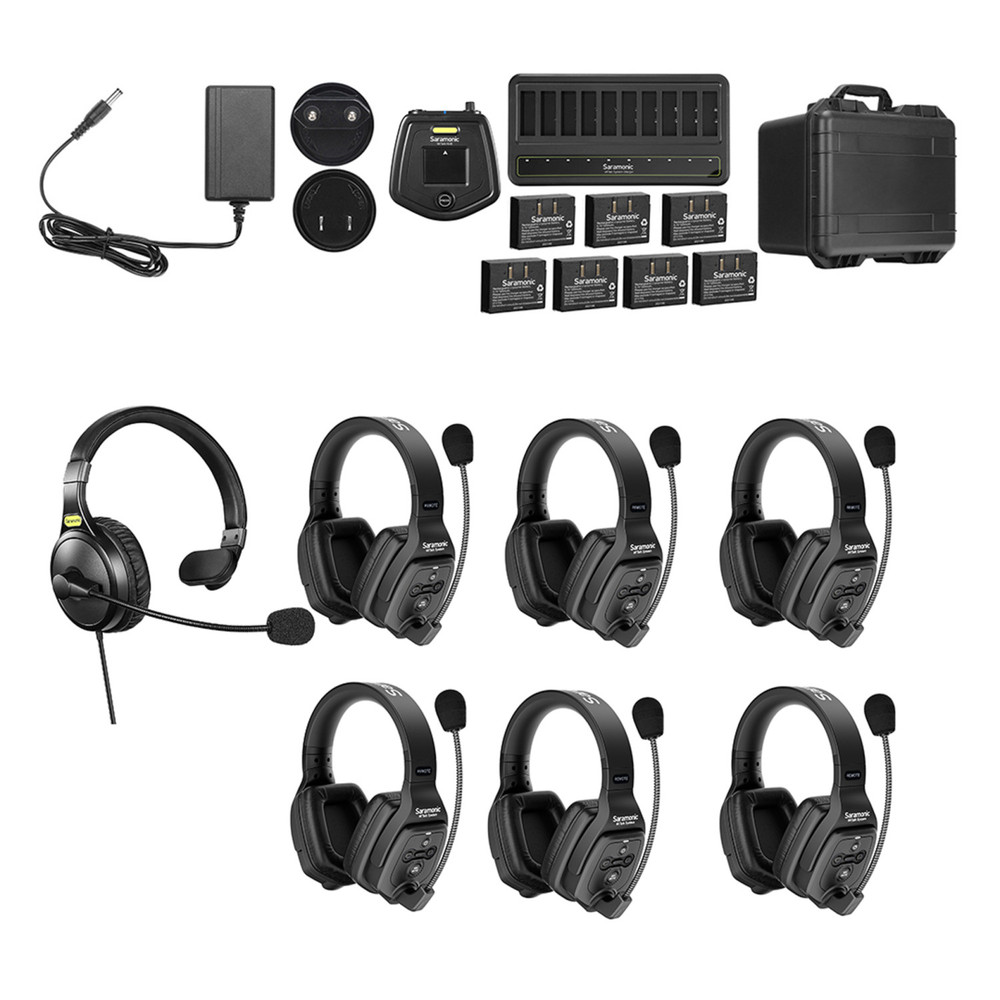 WiTalk-WT7D 7-Person Full-Duplex 1.9GHz Wireless Dual-Ear Headset Intercom System with Hub & Case (Open Box)