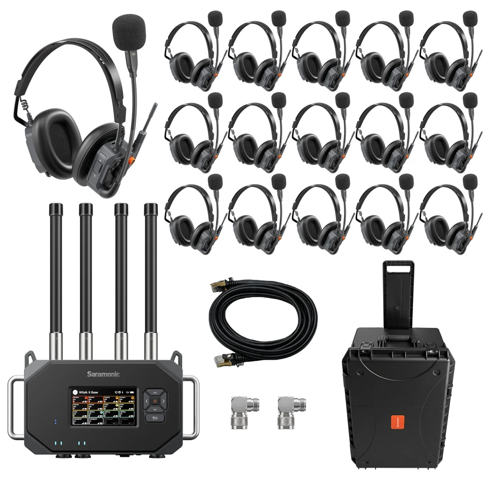 WiTalk Base V16XD | 16-Person Intercom System with WiTalk9XD Dual-Ear Headsets & Base (V-Mount)