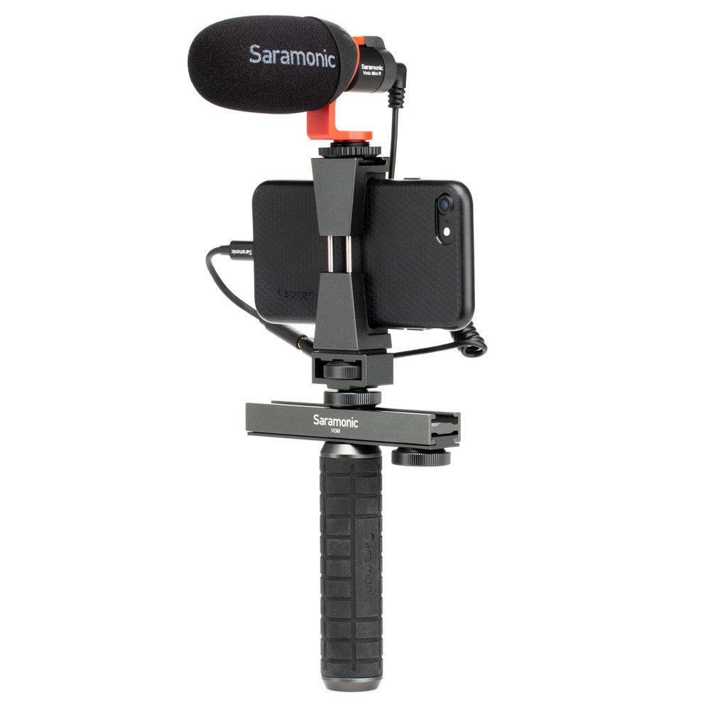VGM Smartphone/Camera Vlogging & Video Production Kit with Adjustable Dual Stabilizing Grips, Shoe Mounts & Vmic Mini Microphone