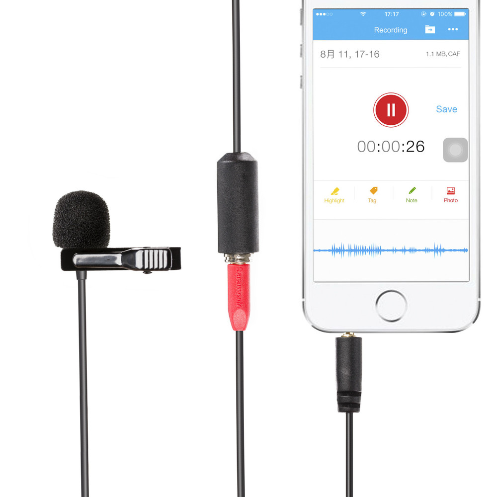 SR-LMX1+ Wired Lavalier Microphone for iPhone, iPad & Android Smartphones & Tablets