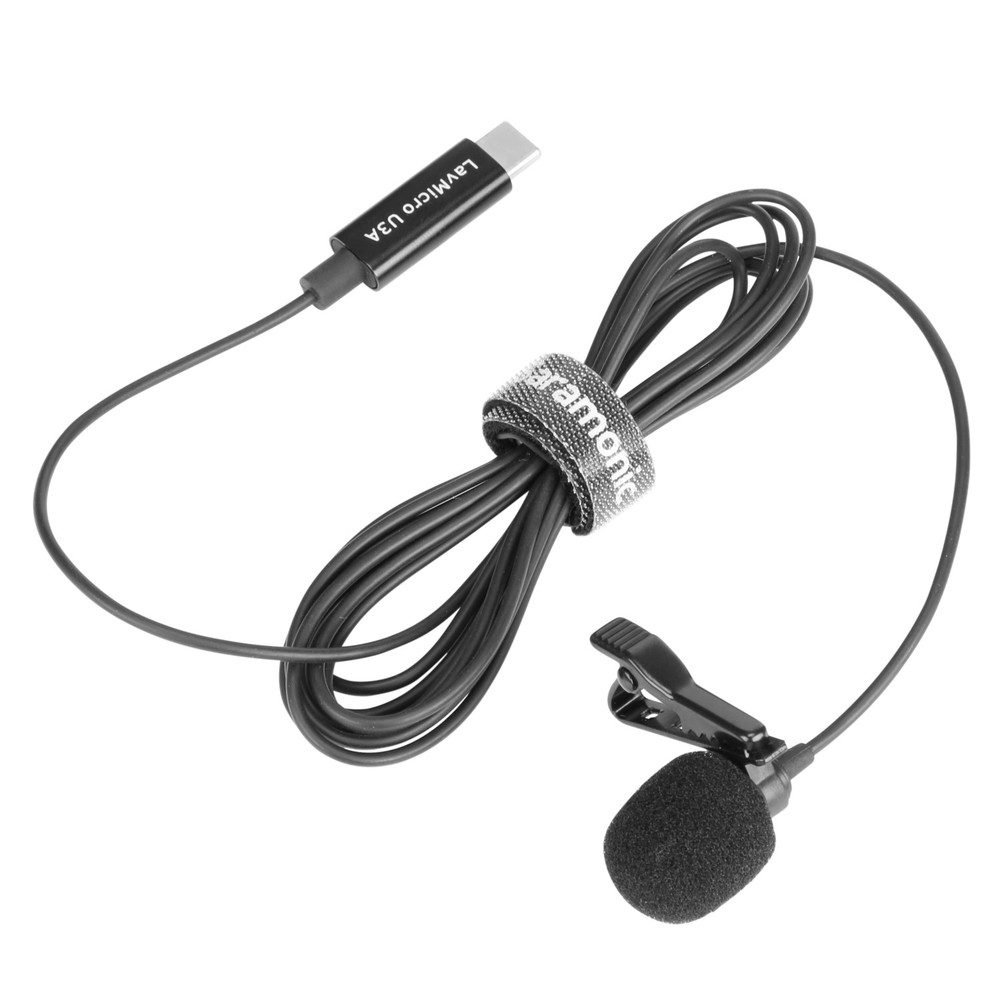 LavMicro U3A Lavalier Mic w/ 6.6' USB-C Cable & 90˚ Adapter for iPhone 15, Android, iPad & Computers