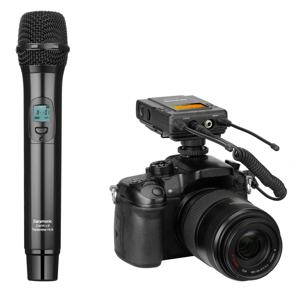 UwMic9 RX9+HU9 UHF Wireless Handheld Mic System w/ Portable Dual-Channel  Camera-Mount Receiver