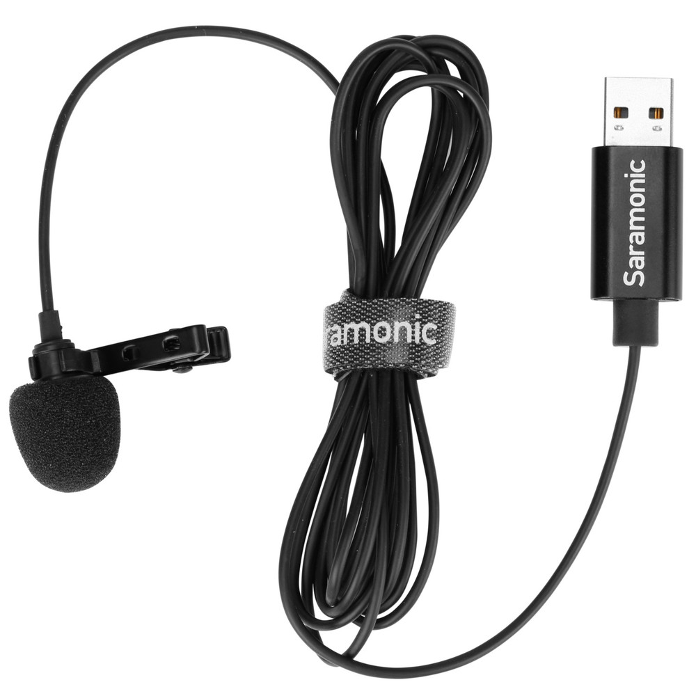 SR-ULM10 Clip-On USB Lavalier Microphone for Computers w/ 6.56’ (2m) Cable, Clip, Windscreen & Pouch