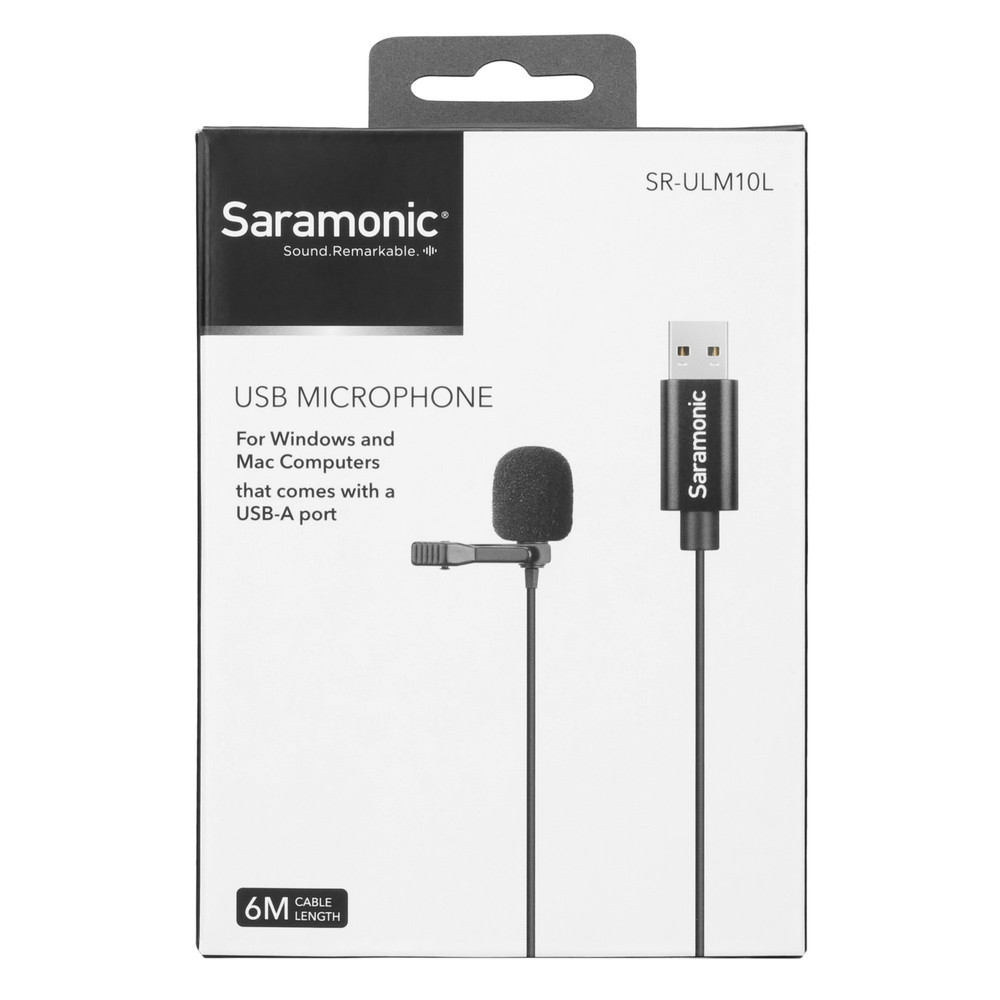 SR-ULM10L Clip-On USB Lavalier Microphone for Computers w/ 19.7’ (6m) Cable, Clip, Windscreen, Pouch