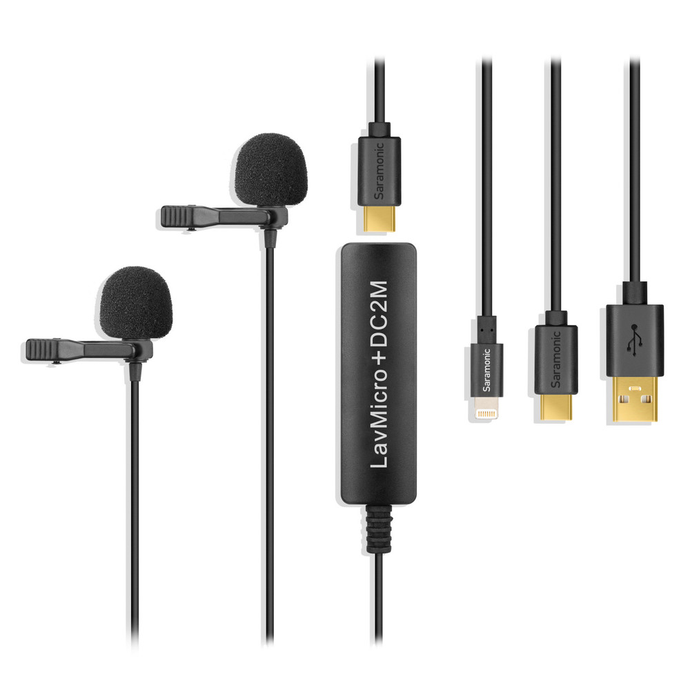 LavMicro+DC2M 2-Person Digital Lavalier Microphone with Lightning, USB-C & USB-A output for iPhone, iPad, Android Devices & Computers with Headphone Output