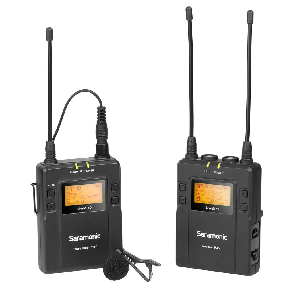 UwMic9 RX9+TX9 Wireless UHF Lavalier Microphone System with Dual-Channel Camera-Mountable Receiver