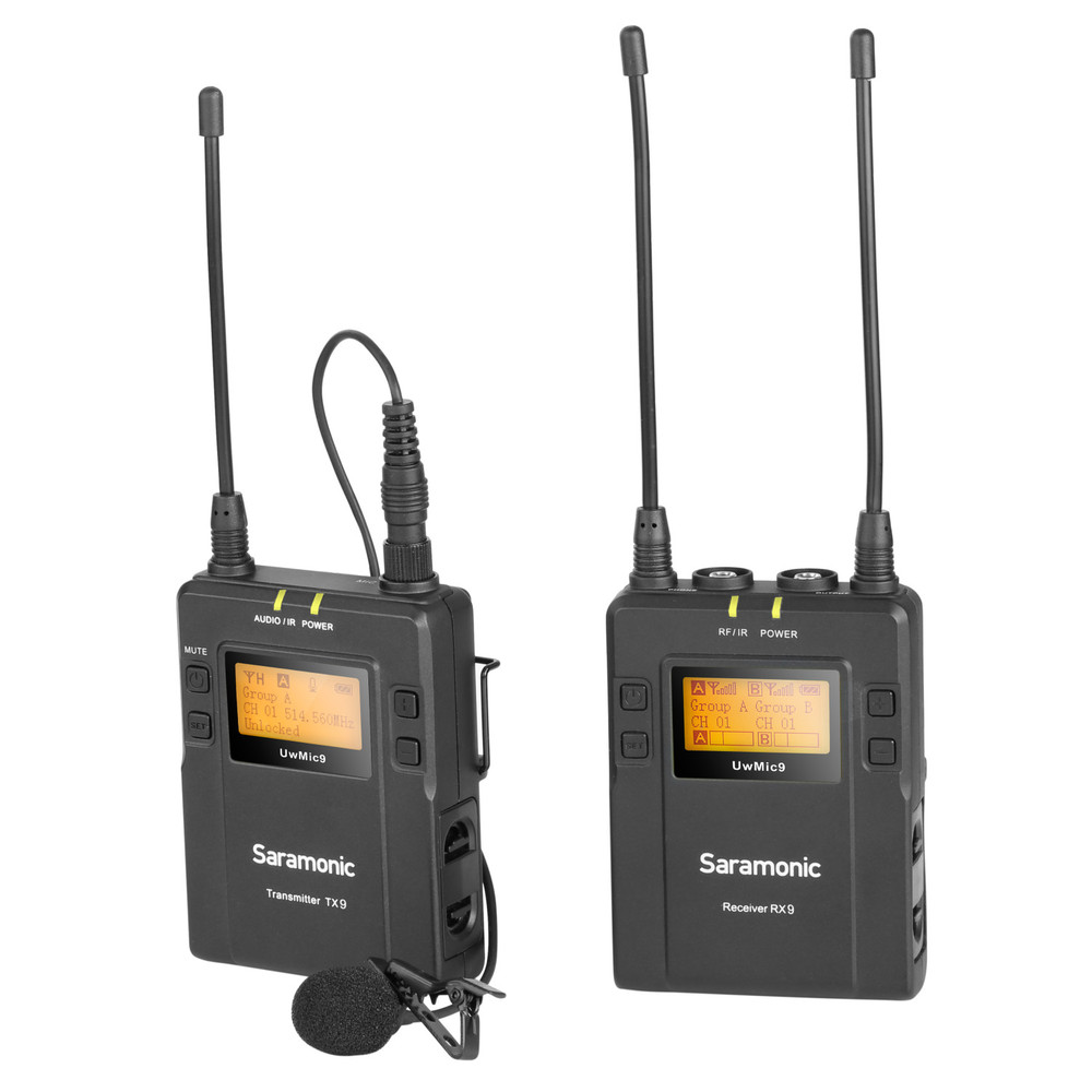 UwMic9 RX9+TX9 Wireless UHF Lavalier Microphone System with Dual-Channel  Camera-Mountable Receiver