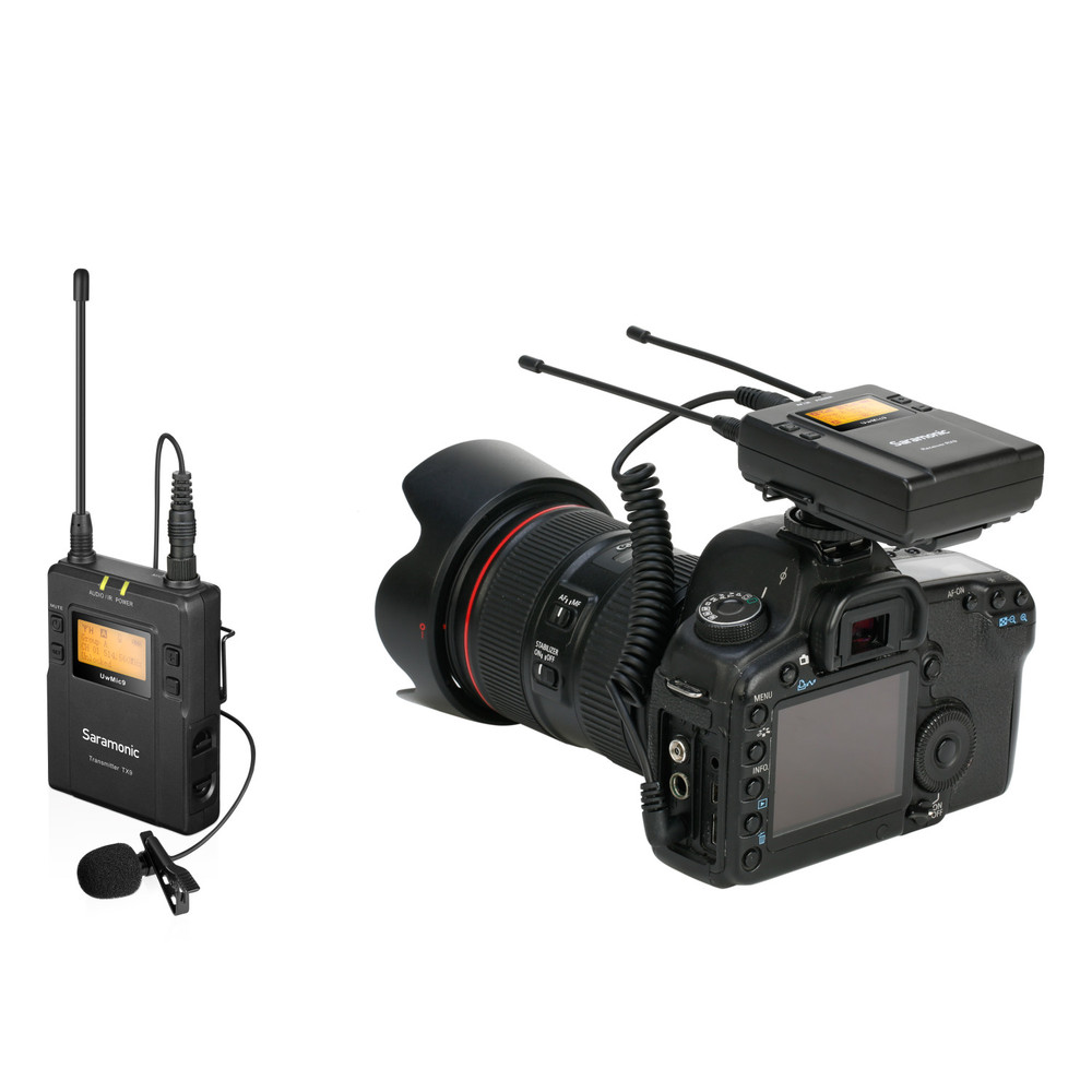 UwMic9 RX9+TX9 Wireless UHF Lavalier Microphone System with Dual-Channel  Camera-Mountable Receiver