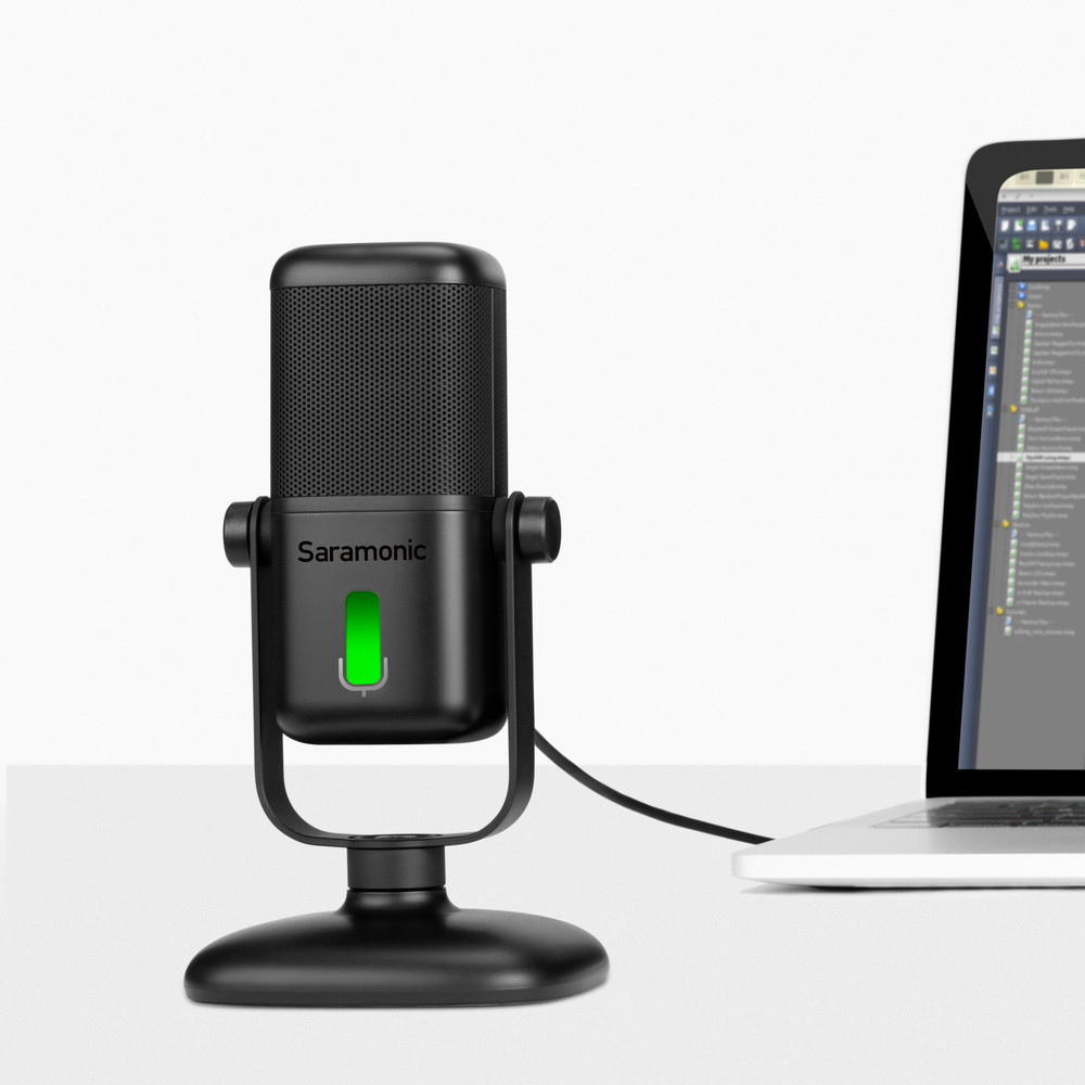 SR-MV2000 Large Diaphragm USB Studio Mic w/ Magnetic Stand, Headphone Out for Computers & Mobile