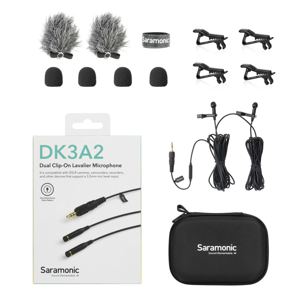 DK3A2 2-Person Dual Omni Lavalier w/ Locking 3.5mm TRS for Recorders, Transmitters, Cameras & More