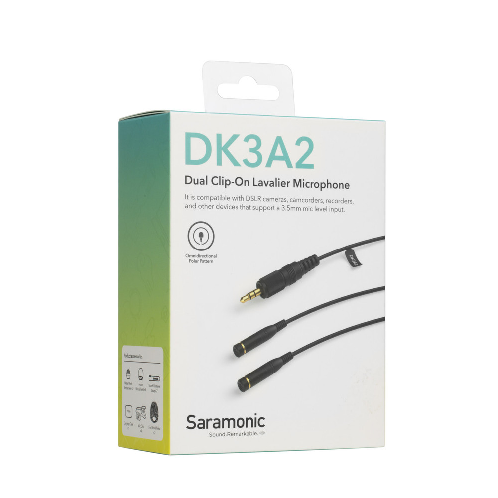 DK3A2 2-Person Premium Dual Stereo Omnidirectional Lavalier with Locking 3.5mm TRS for Portable Recorders, Mixers, Cameras and Wireless Transmitters