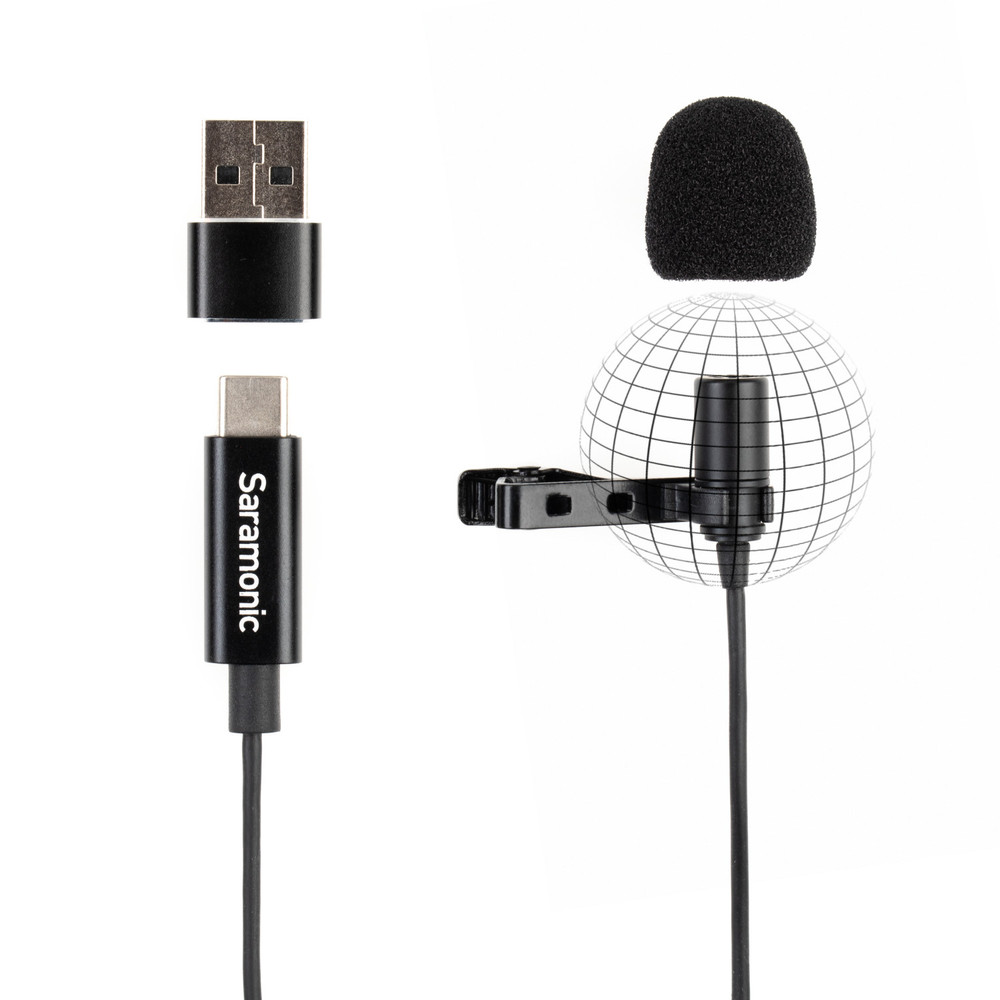 LavMicro-U Lavalier Mic w/ USB-C Output, 6.6' Cable & USB Adapter for Mobile Devices & Computers