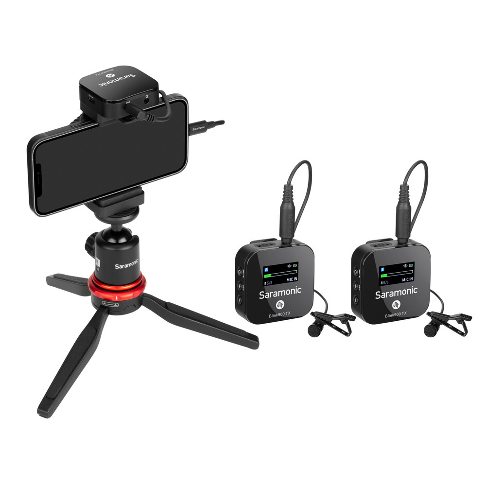 Blink 900 B2 2-Person Wireless Clip-On Mic System with Premium Lavaliers for Cameras, Mobile Devices and more with Charging Case and TRS, TRRS, Lightning, and USB-C Output Cables