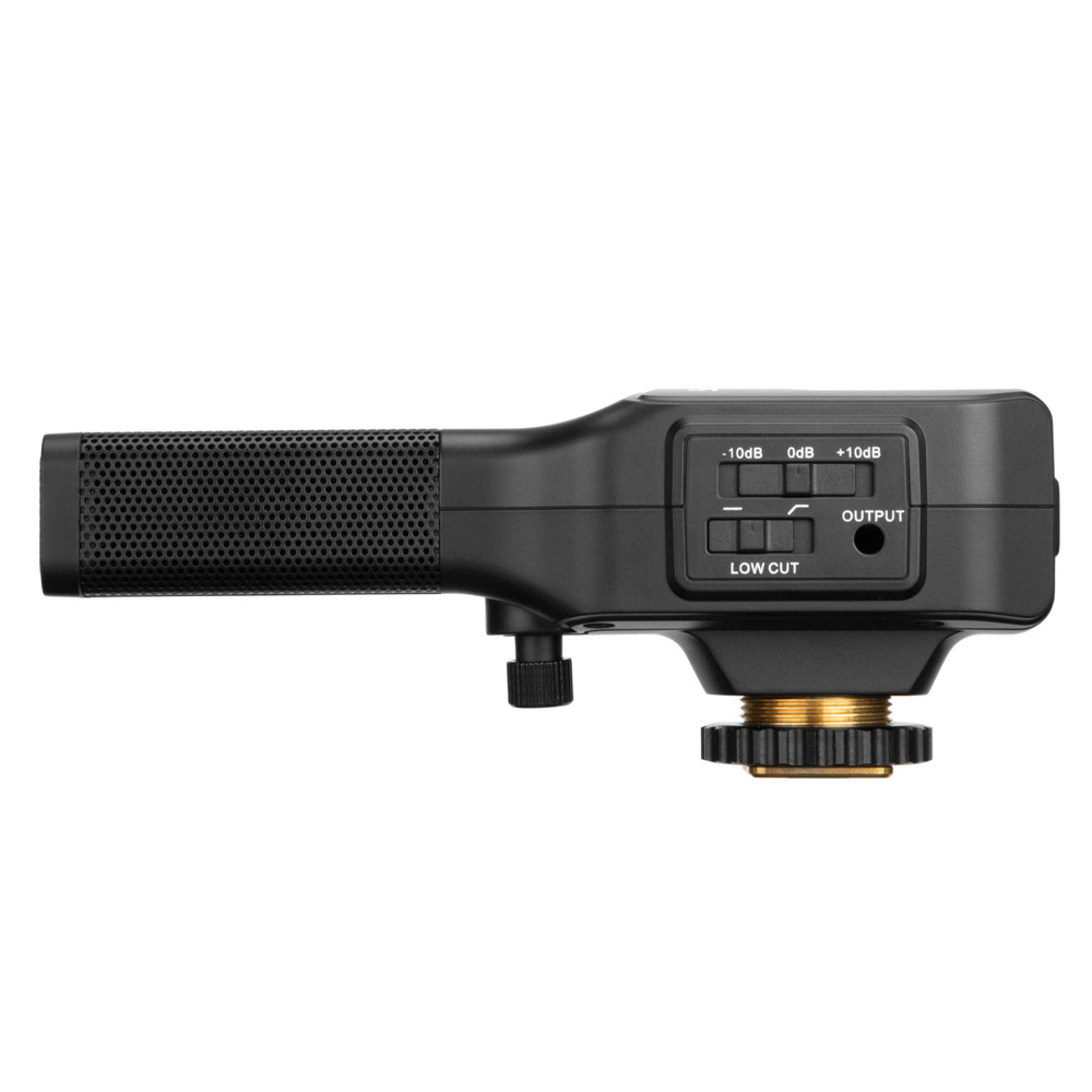 Vmic4 Dual-Capsule AAA-Powered On-Camera Mic with Headphone Out, External Mic Input, Furry Windscreen and TRS & TRRS Output Cables