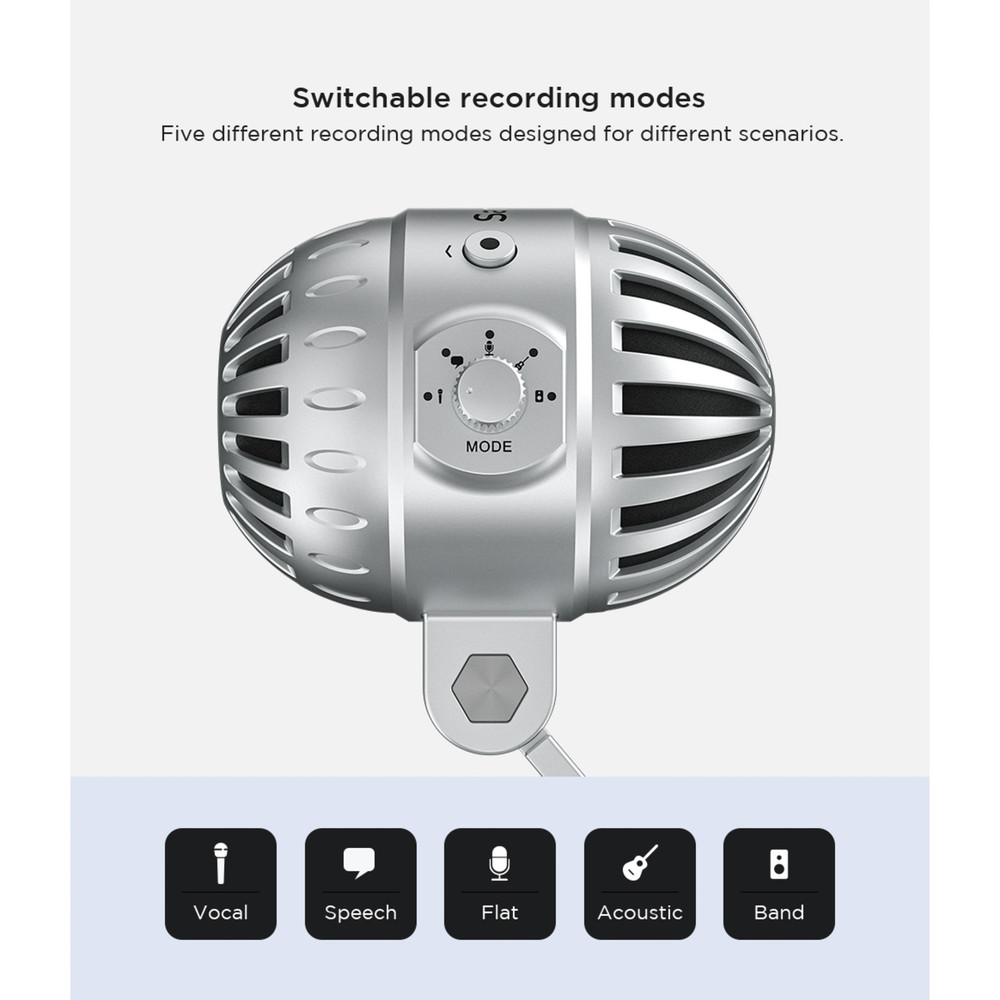 SmartMic MTV550 Large Diaphragm Desktop USB Studio Microphone with 5 Sound Modes, Headphone Out for Computers, iPhones, iPads, and Android Devices (Open Box)