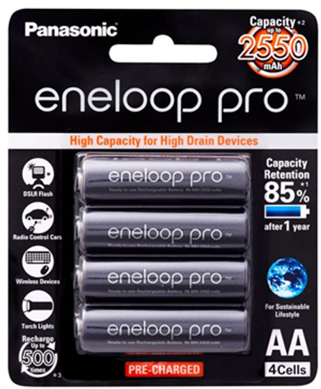 Panasonic Eneloop PRO AA 2500mAh Rechargeable Batteries 4 Pack