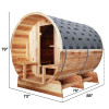 Outdoor/Indoor Red Cedar Wet/Dry Barrel Sauna - Front Porch Canopy with Panoramic View - Bitumen Shingle Roofing - 8 kW UL Certified KIP Harvia Heater - 6-8 Person