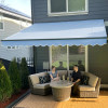 13 x 10 ft. Retractable Patio Awning – Black Frame – Sky Blue Fabric