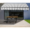 Retractable Black Frame Patio Awning 12 x 10 Feet - Gray and White Stripes