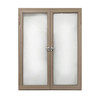 Aluminum Square Top Minimalist Glass-Panel Interior Double Door with Frame - 84 x 96 inches - Light Walnut