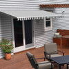 Retractable White Frame Patio Awning - 12 x 10 Feet - Gray and White Striped