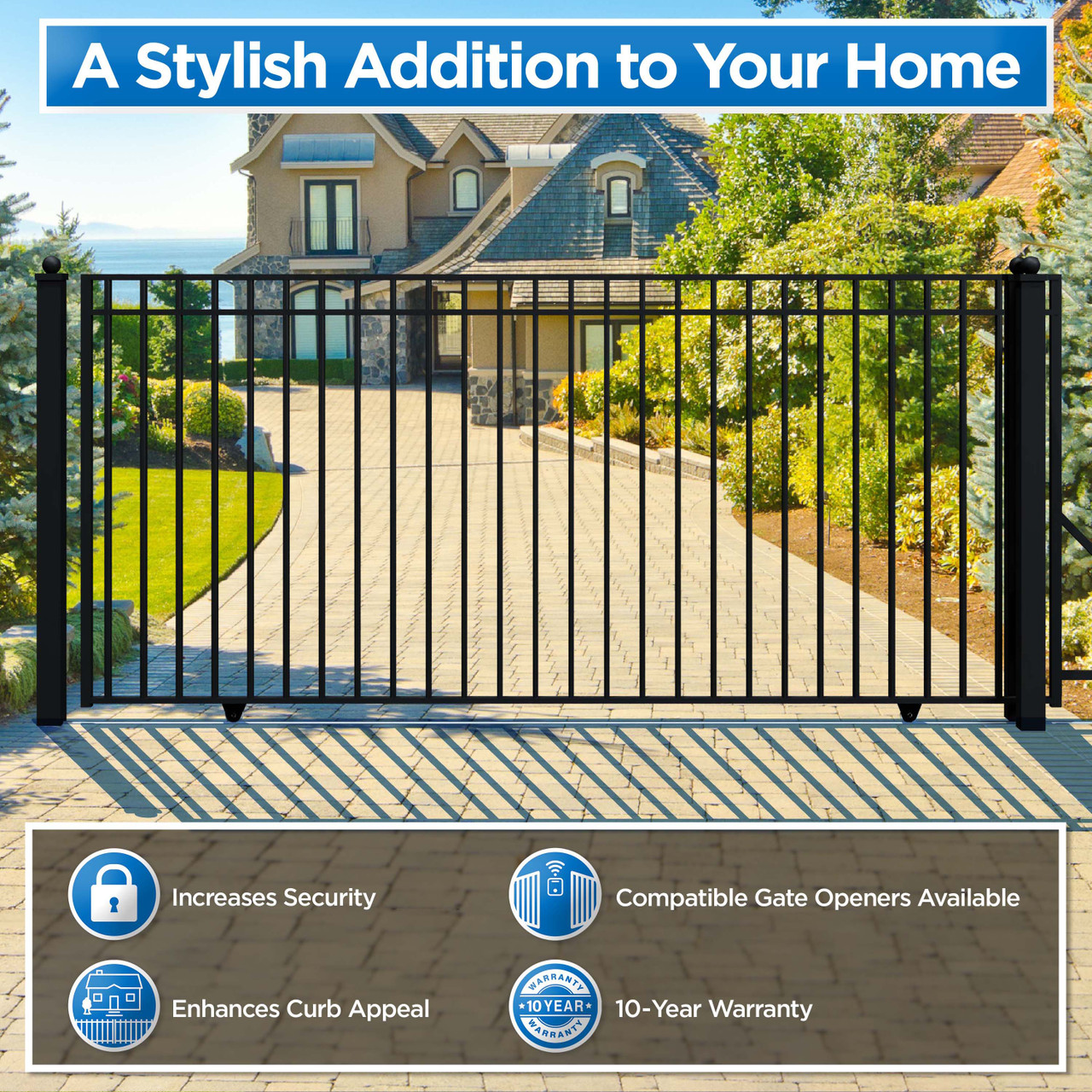 Single Slide Steel Driveway Gate - MADRID Style - 12 x 6 1/4 Feet