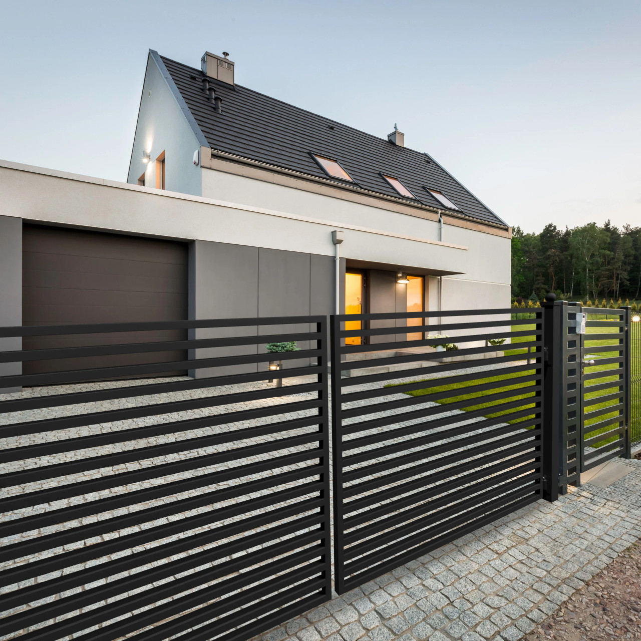 Steel Dual Swing Driveway Gate - MILAN Style - 12 x 6 ft - ALEKO