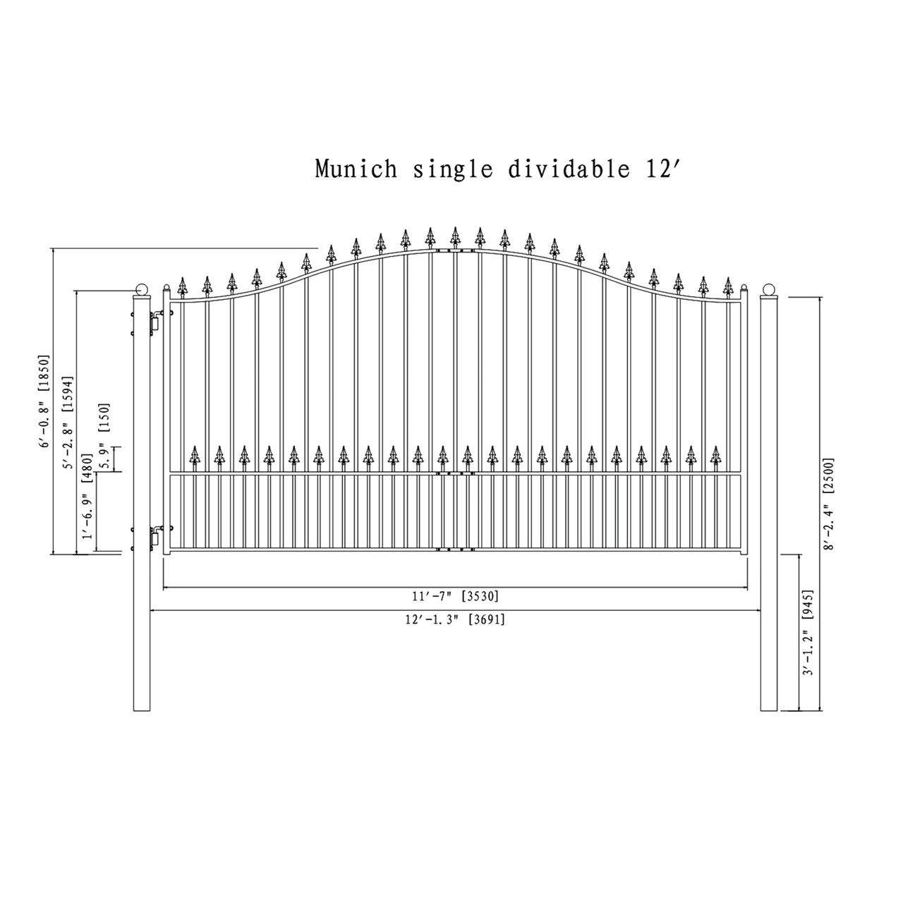 Steel Single Swing Driveway Gate - MUNICH Style - 12 x 6 ft - ALEKO