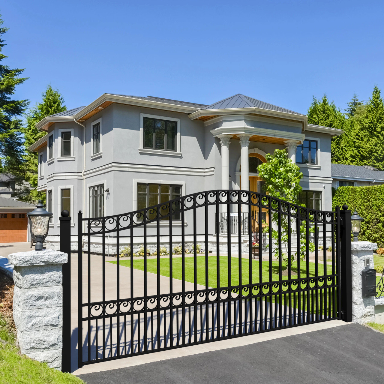 Steel Single Swing Driveway Gate - PARIS Style - 12 x 6 ft - ALEKO