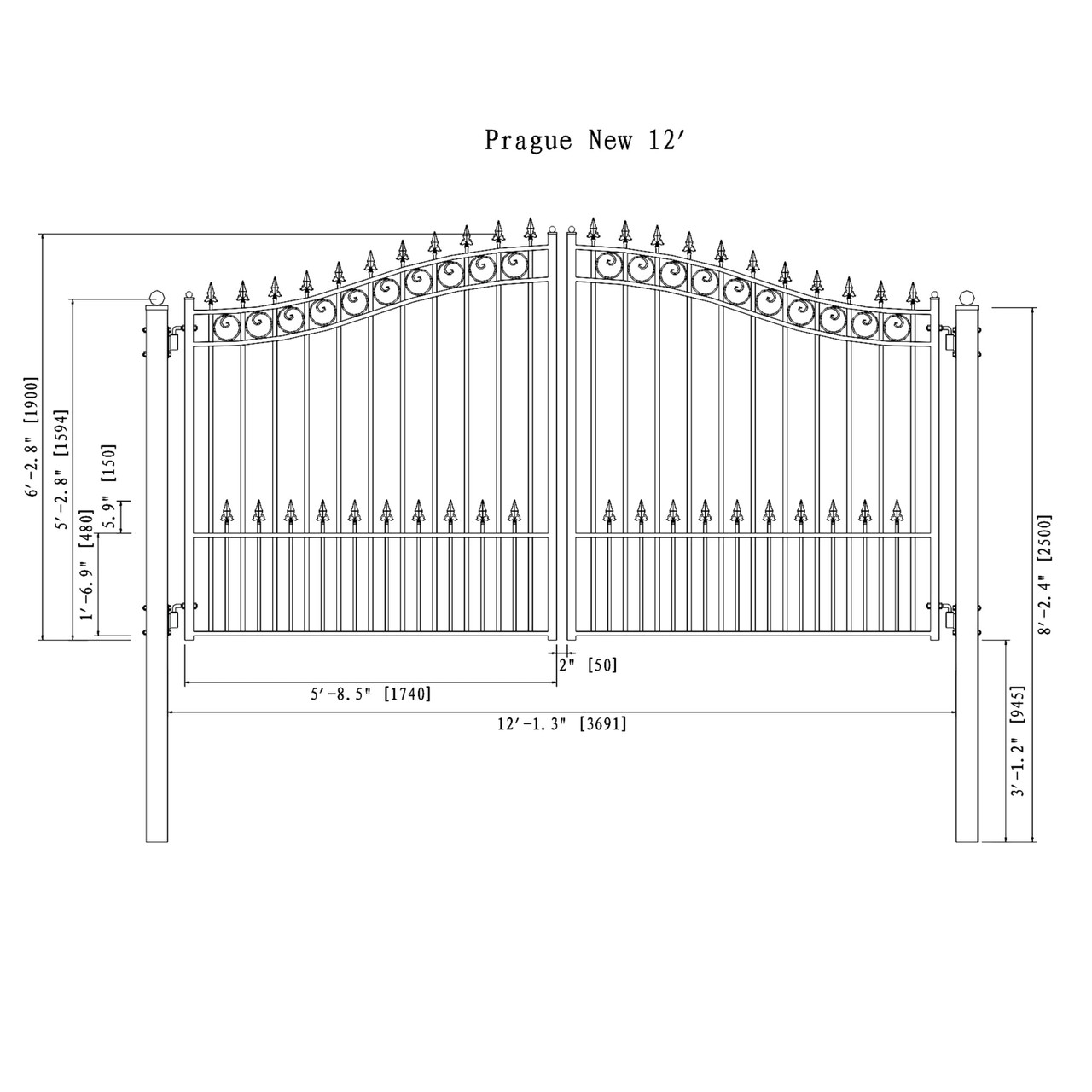 Steel Dual Swing Driveway Gate - PRAGUE Style - 12 x 6 ft - ALEKO