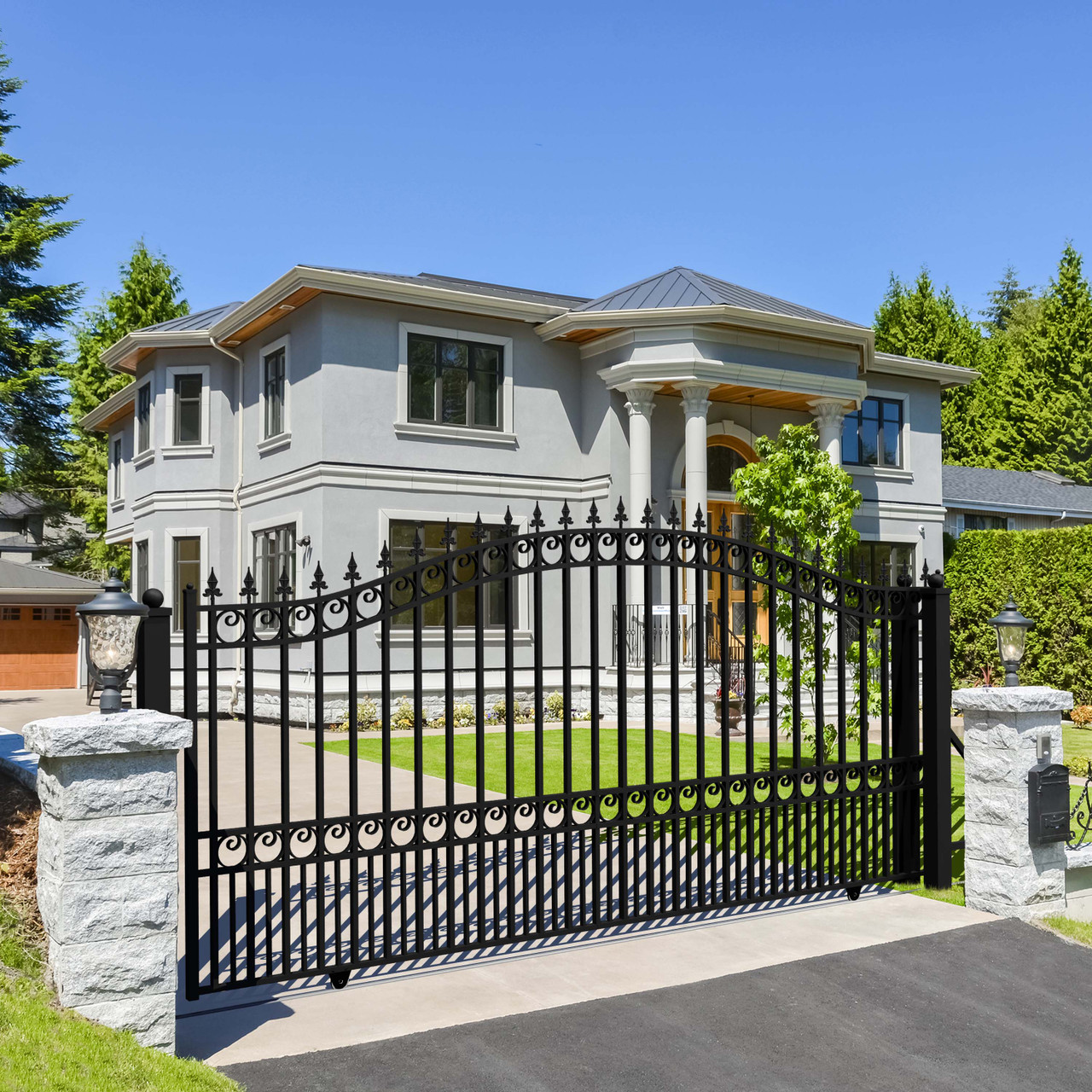 Steel Sliding Driveway Gate - LONDON Style - 14 x 6 ft - ALEKO