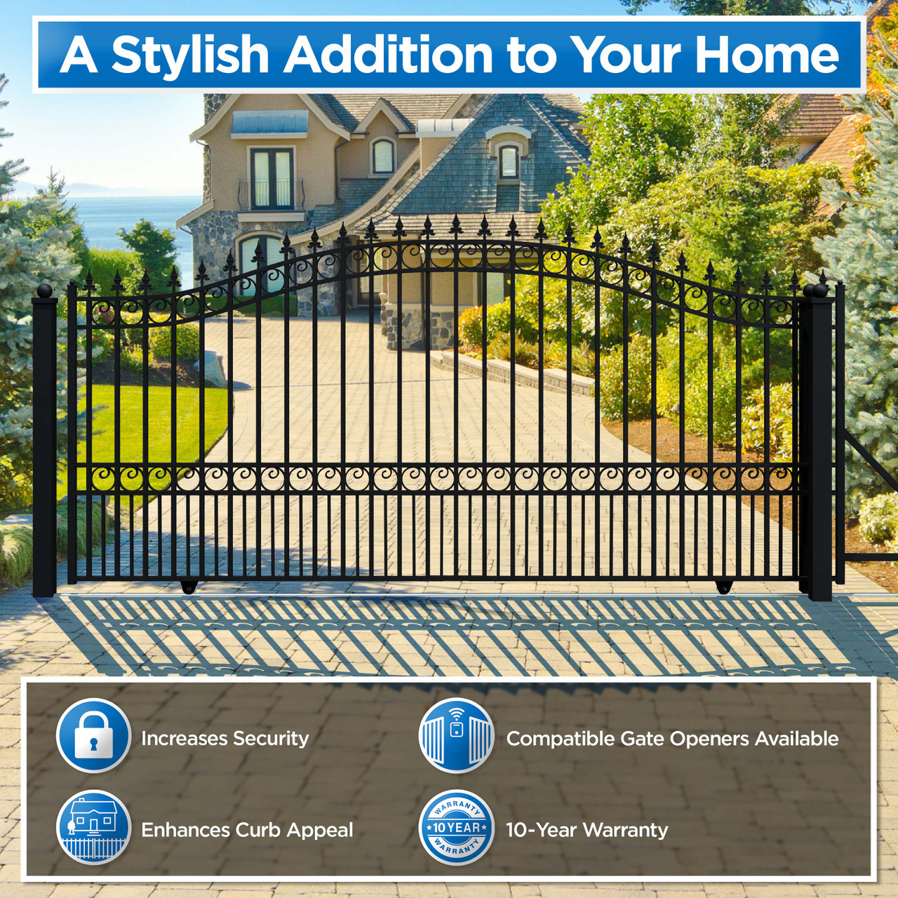Steel Sliding Driveway Gate - LONDON Style - 14 x 6 ft - ALEKO