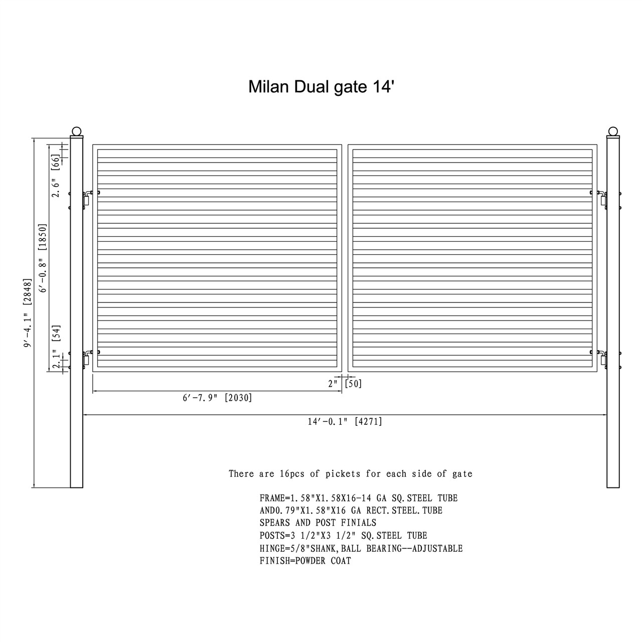 Steel Dual Swing Driveway Gate - MILAN Style - 14 x 6 ft - ALEKO