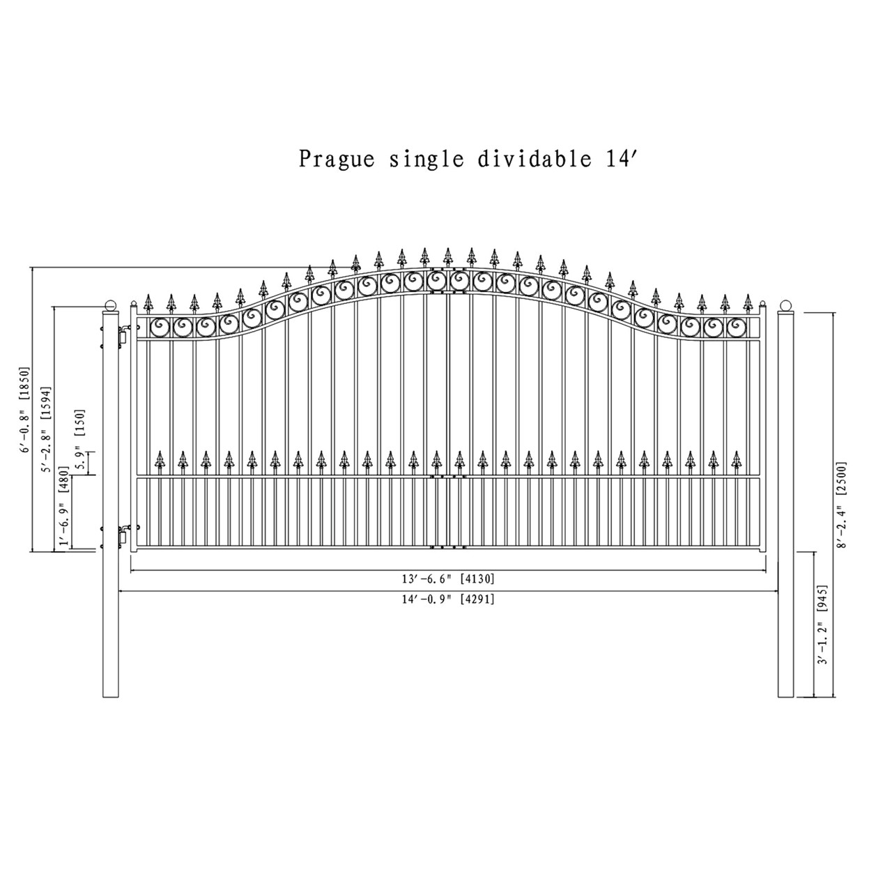 Steel Single Swing Driveway Gate - PRAGUE Style - 14 x 6 ft - ALEKO
