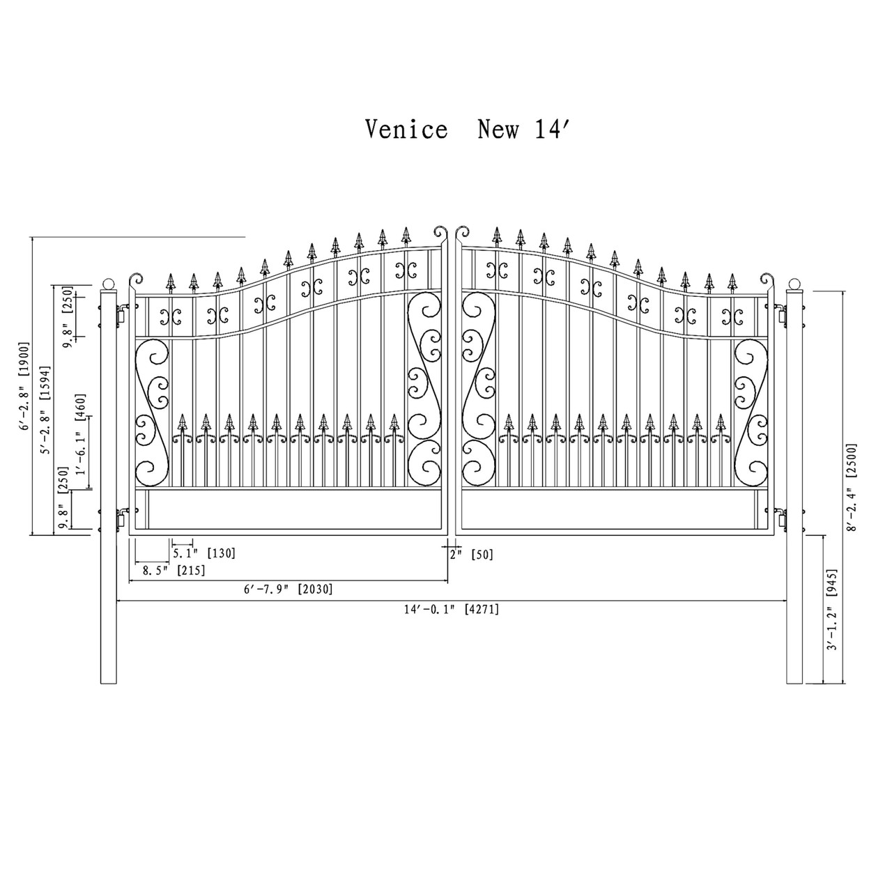 Steel Dual Swing Driveway Gate - VENICE Style - 14 x 6 ft - ALEKO