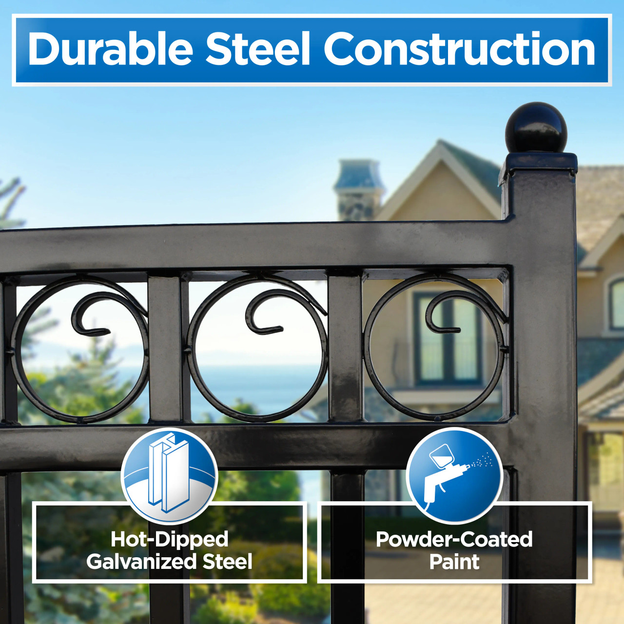 Steel Single Swing Driveway Gate - PARIS Style - 16 x 6 ft - ALEKO