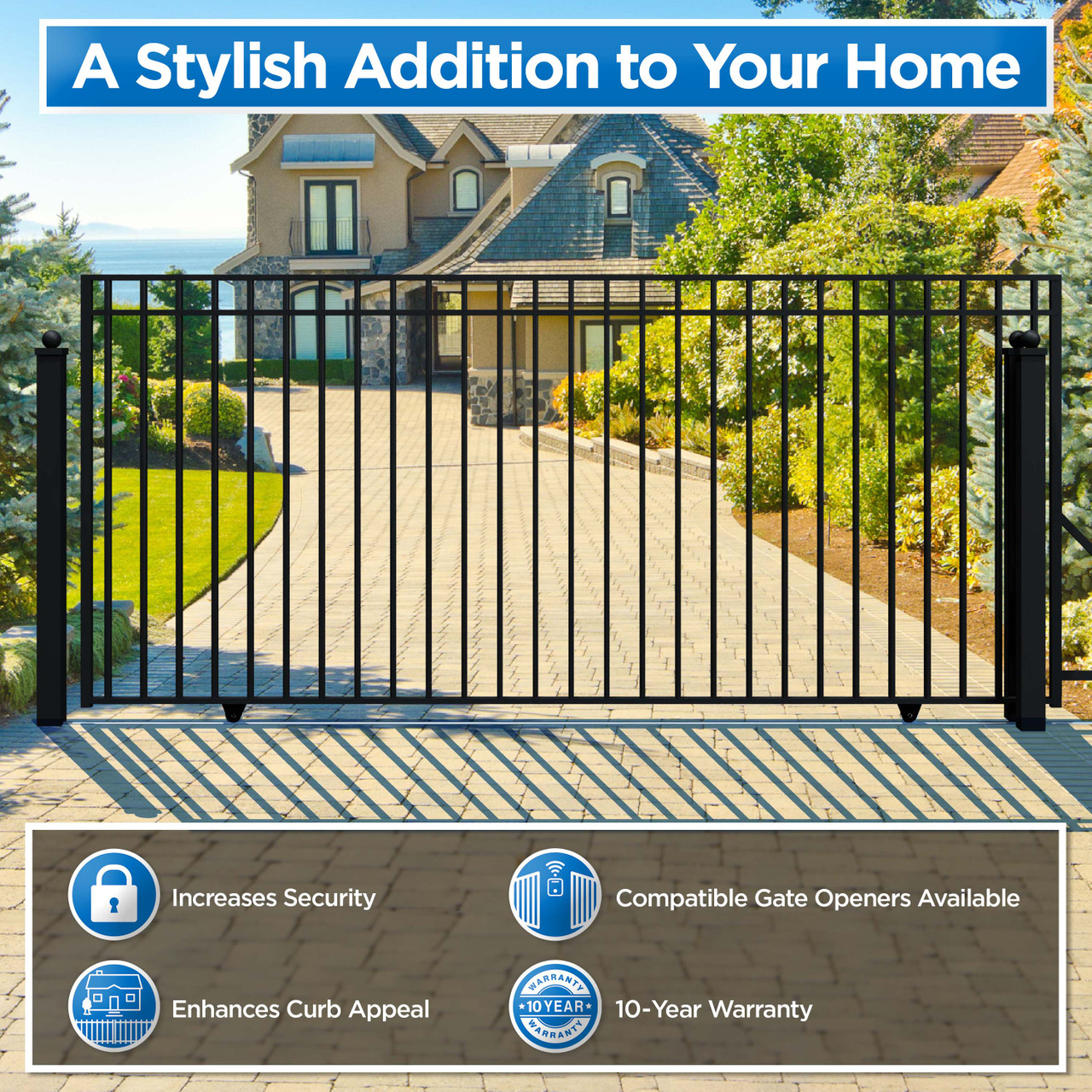 Steel Sliding Driveway Gate - MADRID Style - 18 x 6 ft - ALEKO