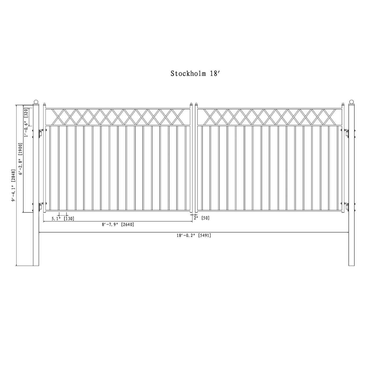 Steel Dual Swing Driveway Gate - STOCKHOLM Style - 18 x 6 ft - ALEKO