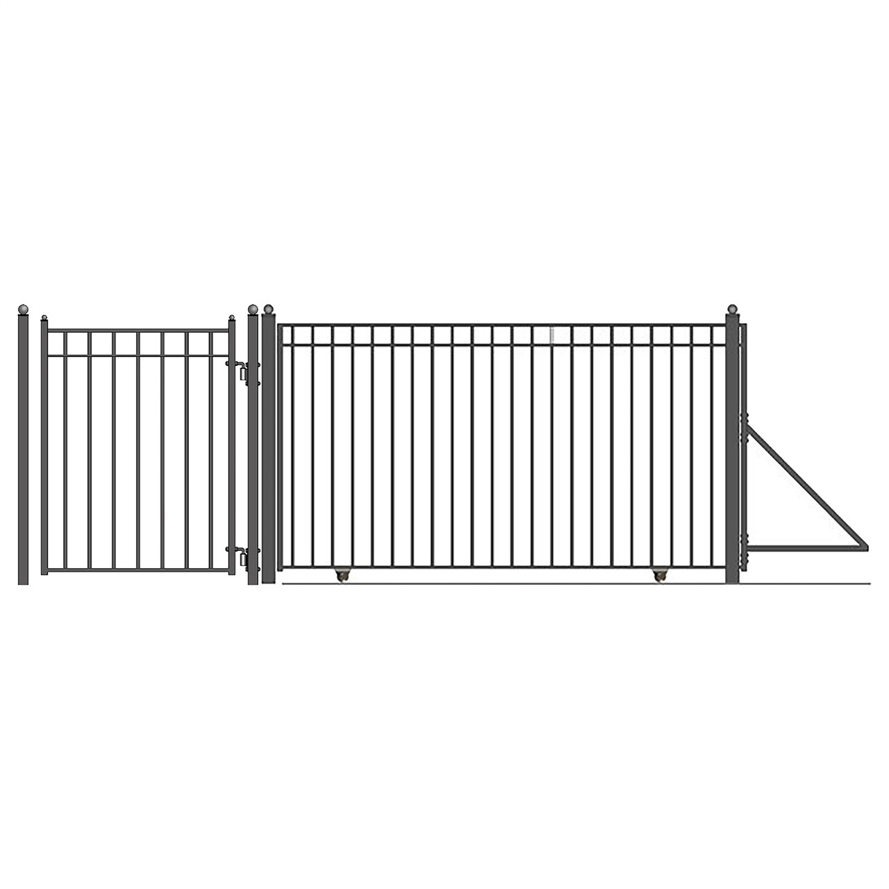 Steel Sliding Driveway Gate 25 ft with Pedestrian Gate 5 ft