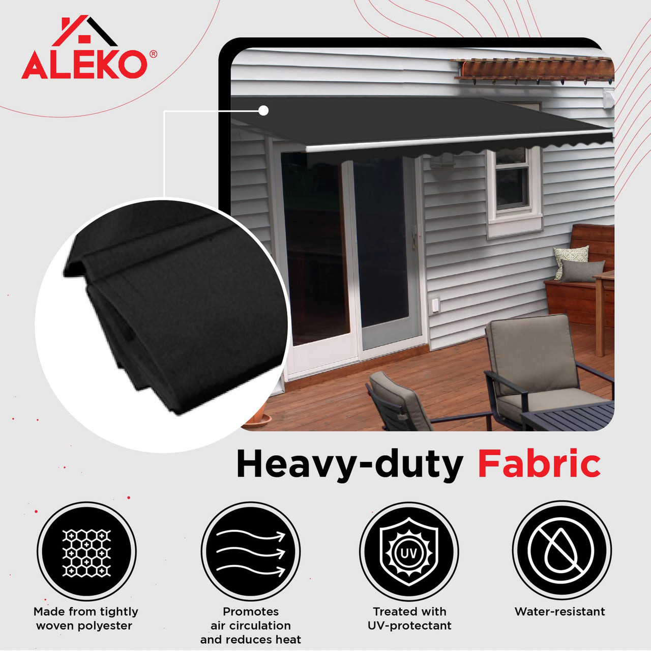 Retractable Awning Fabric Replacement 12x10 Feet Black ALEKO