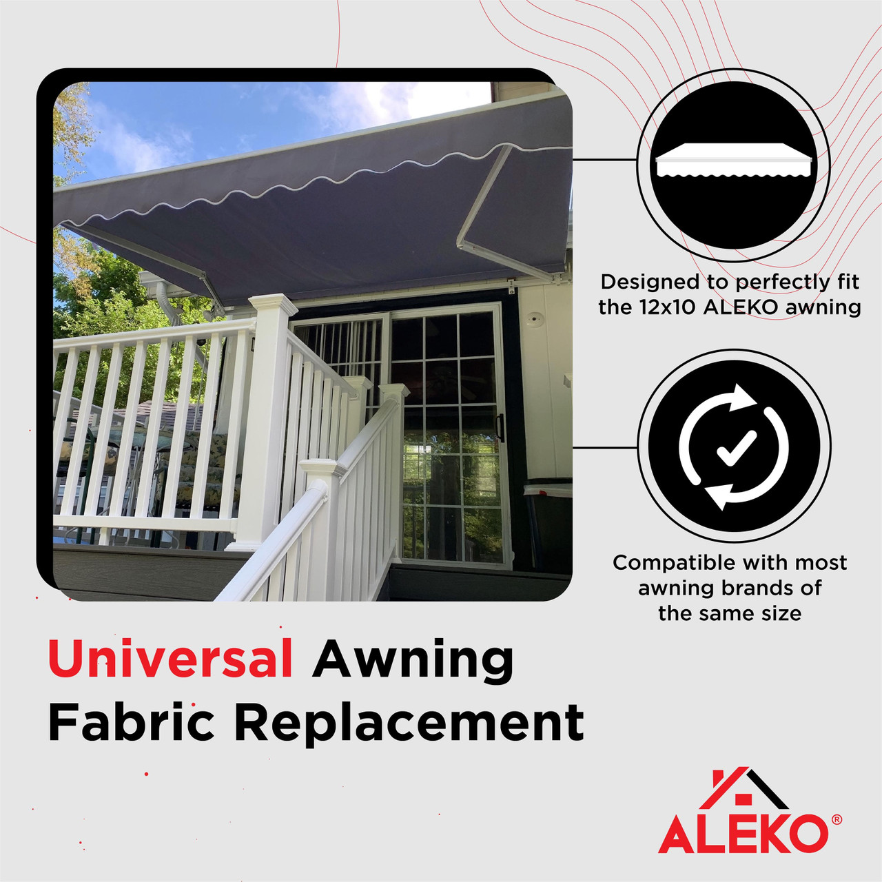 Retractable Awning Fabric Replacement 12x10 Feet Gray ALEKO