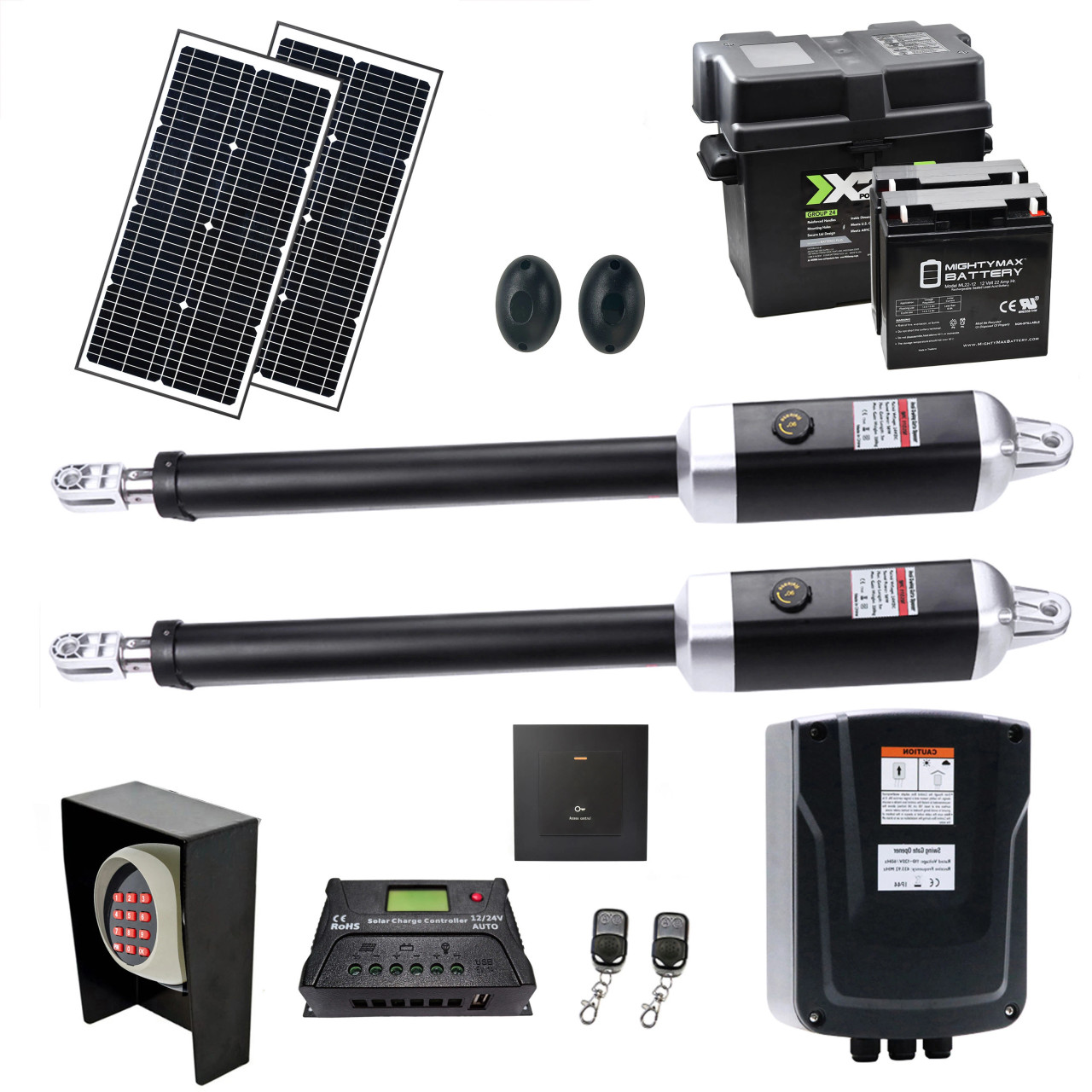 Green Gate 4点セット Dual Swing Gate Operator - GG1700/AS1700 AC/DC - Solar Kit 60W - ALEKO